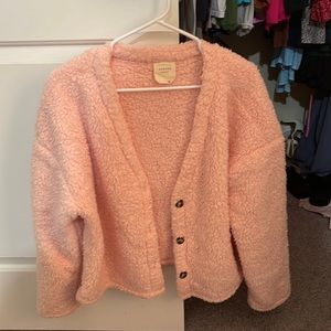 francescas pink sherpa cardigan sweater